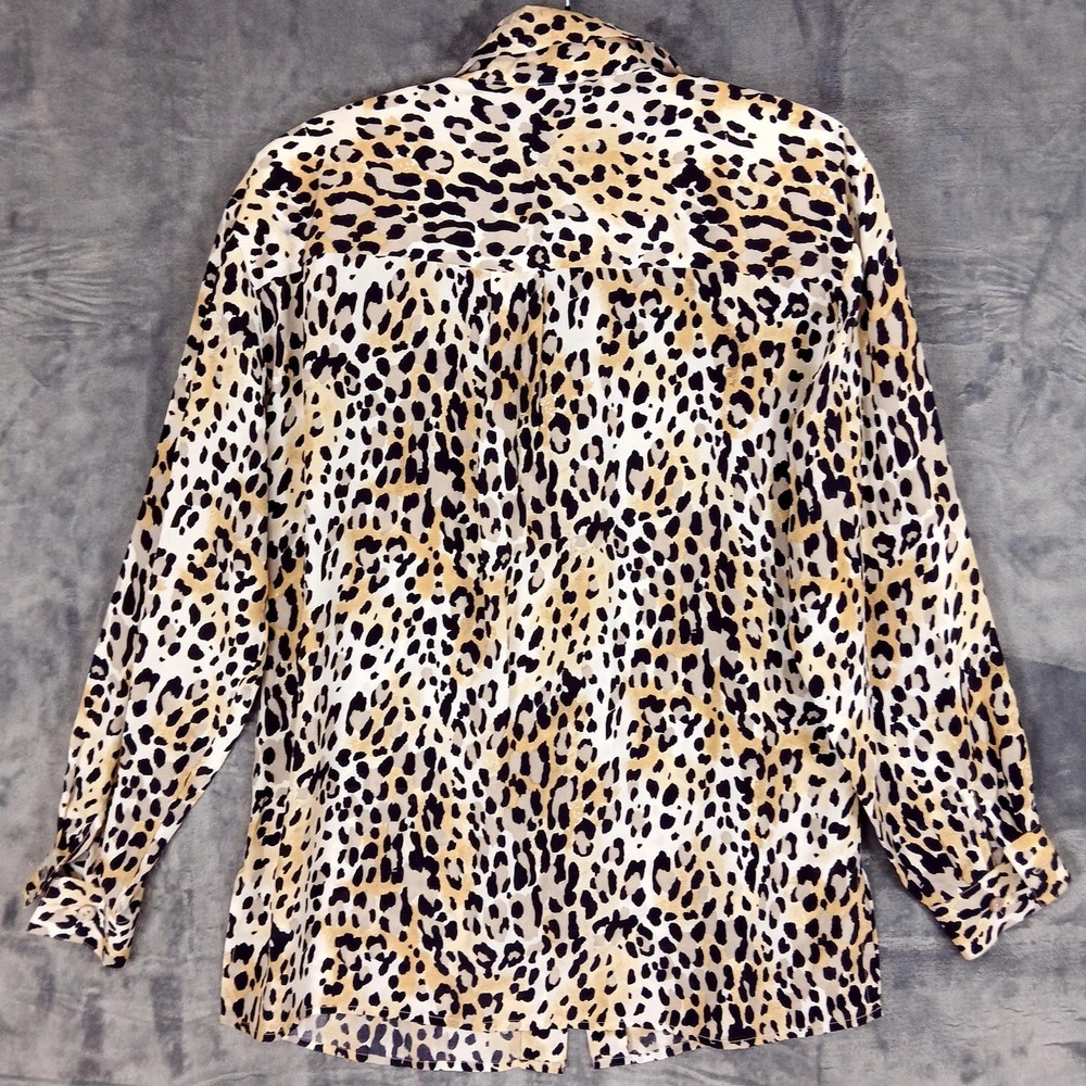 Suitsme‎ Shirt Womens Small Leopard Animal Print 100% Silk Button Front Blouse - Picture 9 of 9